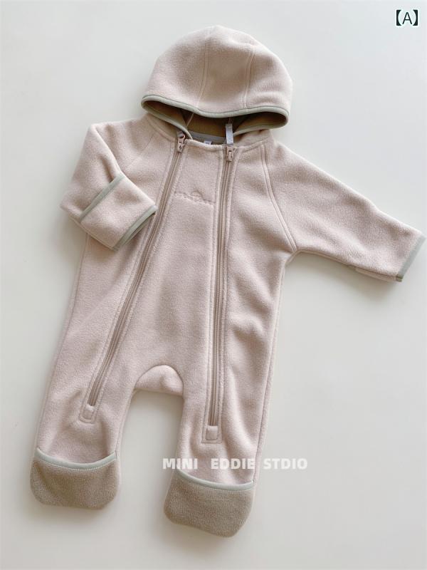 ベビー服 春秋 デンマークの 秋冬 ベビー 両面 極上 フリースジャンプスーツ ベルベット コート アウターウェア 登山 服 ロンパース