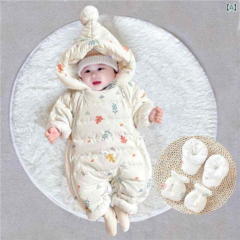 ベビー服 春秋 ベビー ワンピース ダウン ジャケット 新生児 冬用 お出かけ 服 男女兼用 冬服 あったか 厚手 ロンパース