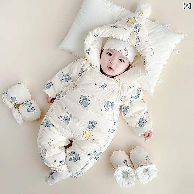ベビー服 春秋 ベビー ダウン ジャケット ジャンプスーツ 冬 外出着 男女の 冬服 新生児の 幼児の 厚手 ハイハイ 服