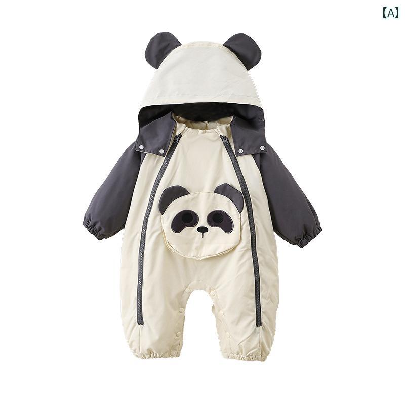 ベビー服 春秋 ベビー 服 ジャンプスーツ 幼児用 ロンパース ハイハイ 100日 厚手 コットン 秋冬 ジャケット アウトドア ウェア パンダ
