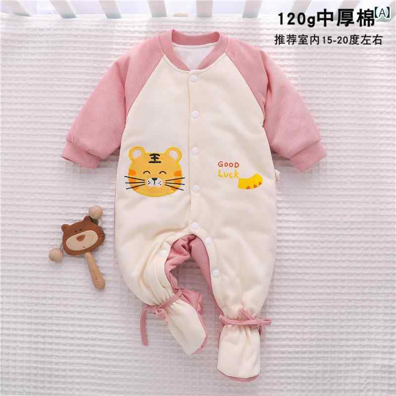 ベビー服　春秋 秋冬 ベビー 服 2025 幼児 キルティング 冬 ジャンプスーツ 外出用 厚手 コットン 足 ..