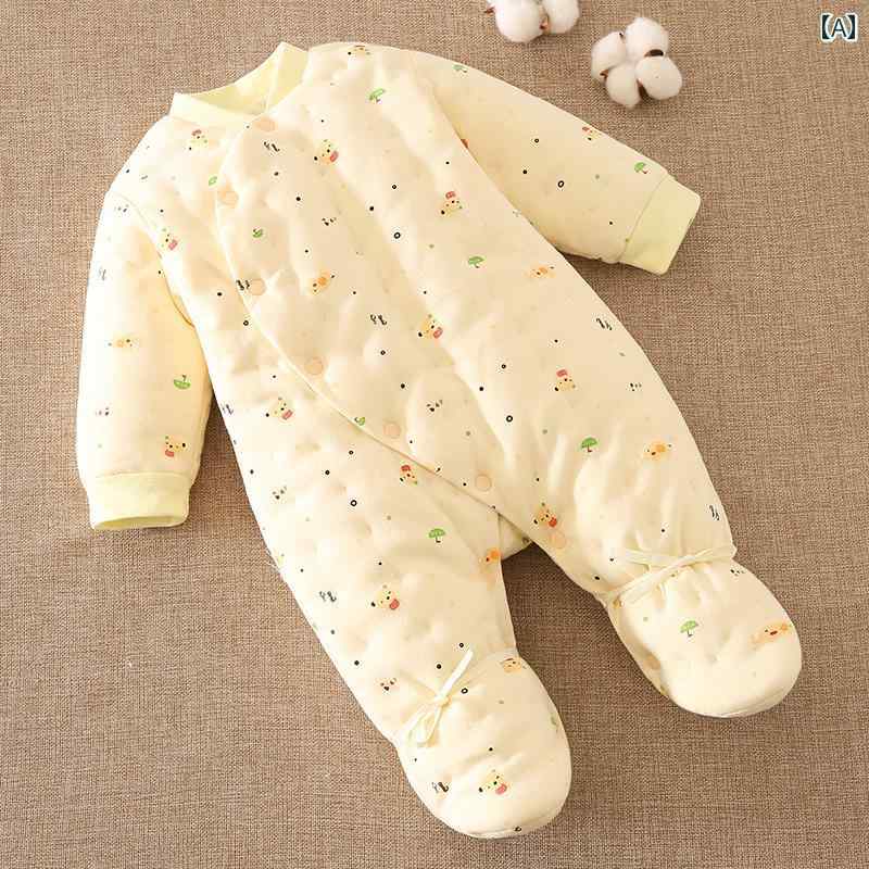 ベビー服 春秋 ベビー 綿 厚手 ワンピース 服 新生児 暖かい ロンパース 足 包む コート 秋冬服