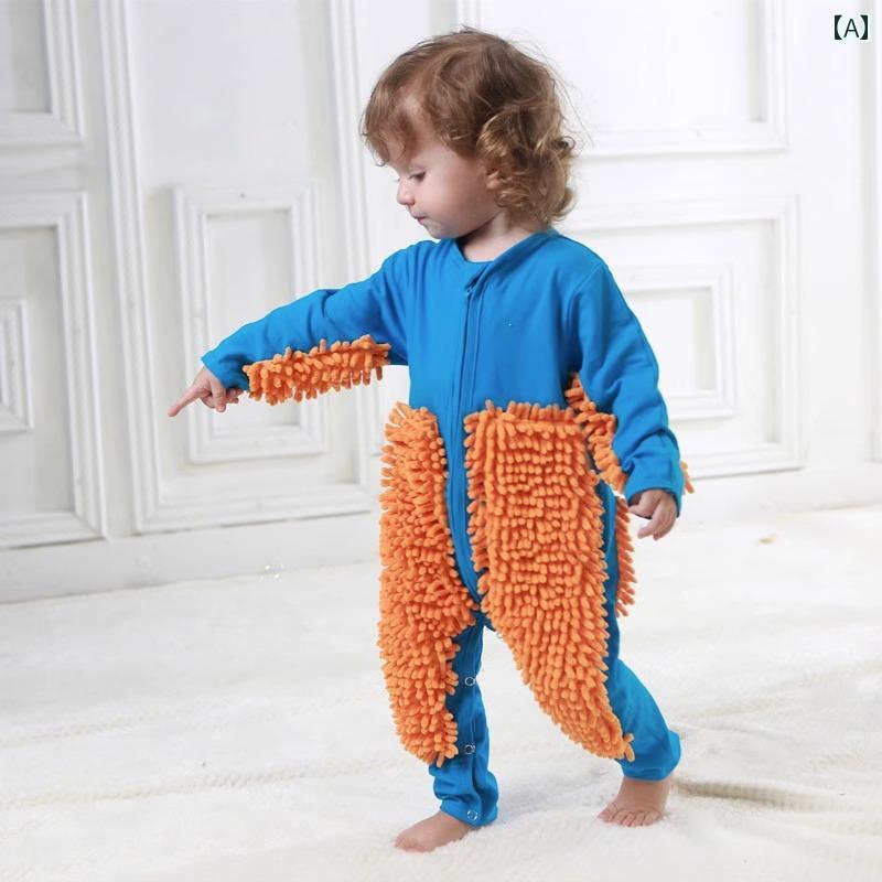 ベビー服　春秋 赤ちゃん用 ハイハイ 服 モップ 掛け ワンピース カバーオール 春秋用 長袖 秋冬用 床用