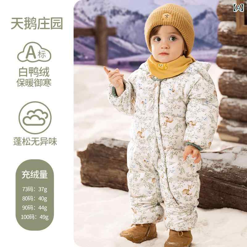 ベビー服 春秋 の 妊娠 ベビー ダウン ジャケット ジャンプスーツ 冬 外出着 暖かい 秋冬服 ホワイトダックダウン ロンパース 登山 服