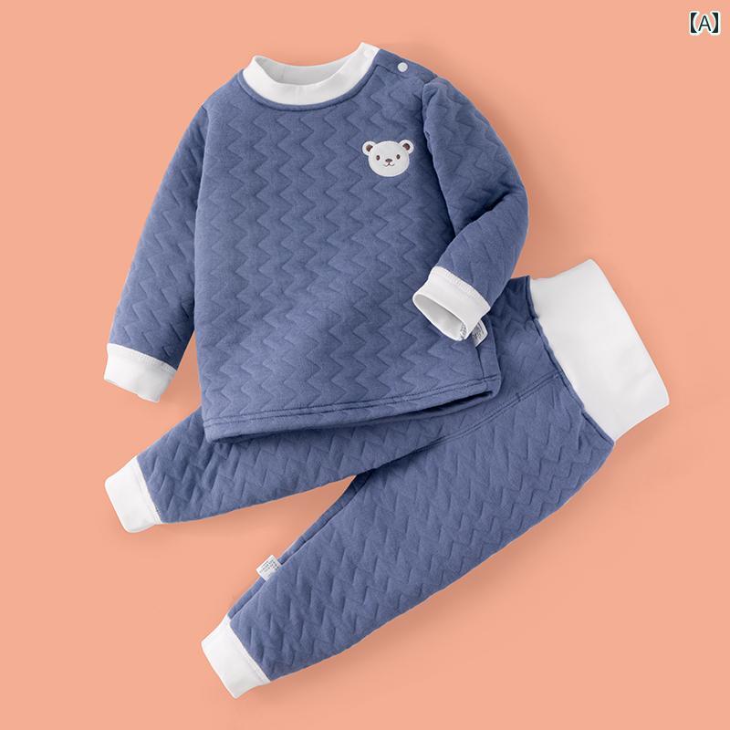 ベビー服　春秋 ベビー 保温 下着 セット 秋冬服 レイヤリング シャツ 秋服 秋 パンツ 3 層 パッド入り..