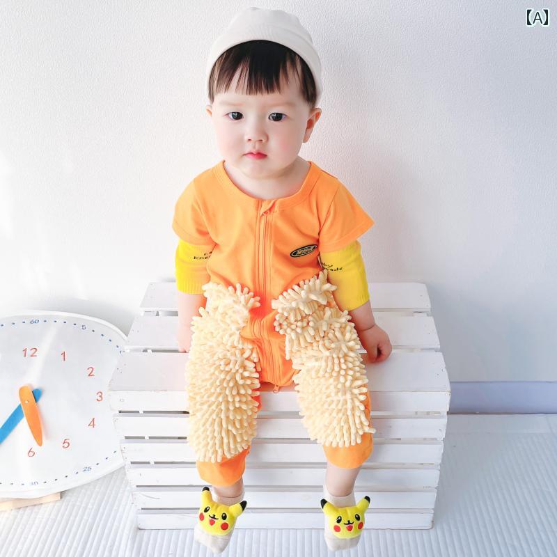 ベビー服　春秋 ベビー ハイハイ 服 モップ 掛け アウトドア ジャンプスーツ 汚れ 防止 オーバー オー..