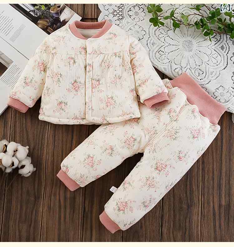 ベビー服 春秋 女の子用の 秋冬 ベビー 服 女の子用 綿入り ジャケット 服と パンツ インナーウェアと アウターウェアの ワンピース スーツ