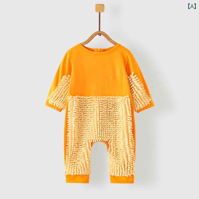 ベビー服　春秋 ベビー モップ ハイハイ用 服 汚れ 防止 ジャンプスーツ オーバー オール 床 拭き 膝 ..