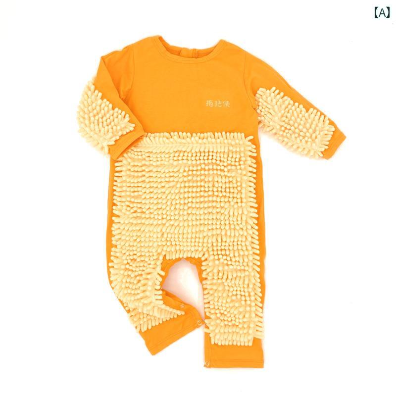 ベビー服　春秋 ベビー モップ ハイハイ 服 子供用 ワンピース 膝 パッド 汚れ 防止 春秋 薄手