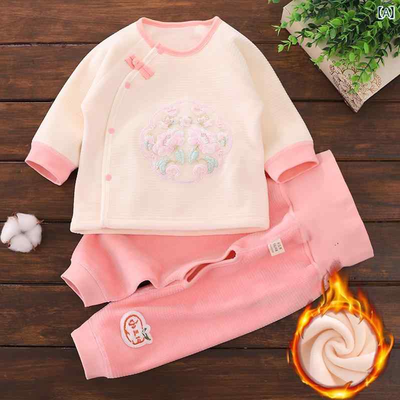 ベビー服　春秋生児の 服 秋冬 保温 下着 スーツ 裏起毛と 厚手 半年 ベビー ツーピース