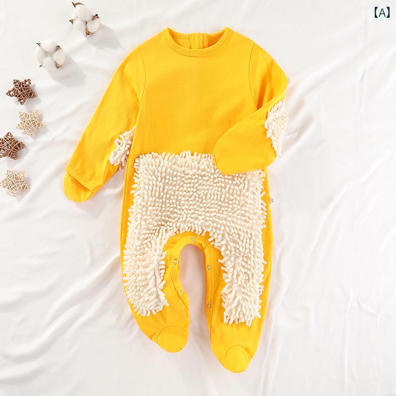 ベビー服　春秋 ハイハイ 服 ベビー モップ ワンピース ベルベット 床 拭き 汚れ 防止 オーバー オール..