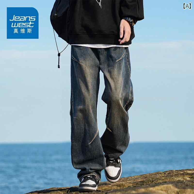 メンズ ズボン 厚手 Jeanswest ジーンズ メンズ 春 ストレート ワイド レッグ アメリカン ストリート カジュアル パンツ