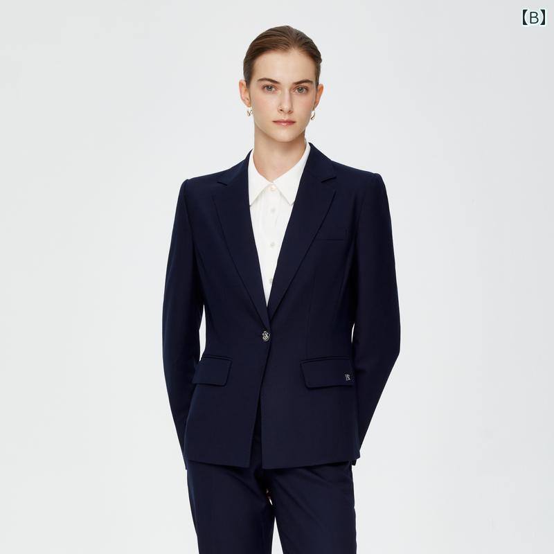 スーツ　セットアップ　ブルー PRICH 軽くて 成熟 した ブルー ウール スーツ ジャケット 秋冬 シンプル 立体 ショート スリム レディース