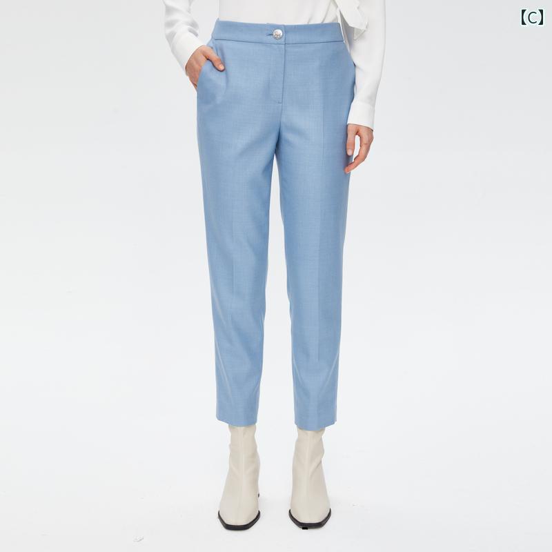 スーツ　セットアップ　ブルー PRICH 軽くて 成熟 した ブルー ウール スーツ ジャケット 秋冬 シンプル 立体 ショート スリム レディース