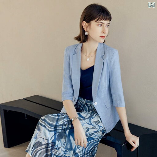 スーツ セットアップ ブルー Yanyu シンプル 七分袖 スーツ ジャケット 女性用 2025 春夏 プロ ウェア ライト ブルー フォーマルスーツ スーツ セットアップ ブルー Yanyu シンプル 七分袖 スーツ ジャケット 女性用 2025 春夏 プロ ウェア ライト ブルー フォーマルスーツ