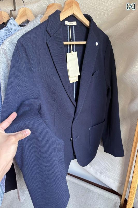 スーツ　セットアップ　ブルー シリーズ大 連 産 春の シンプルで 万能な ニット カジュアル メンズ スモール スーツ ジャケット