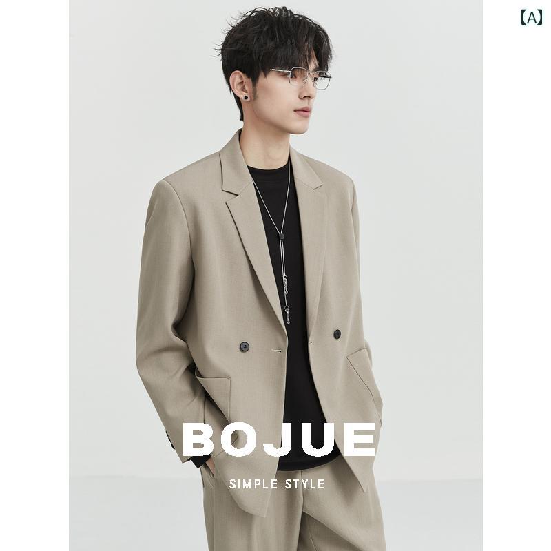 スーツ　セットアップ　ブルー BOJUE 高級 クラシック シンプル スーツ メンズ 24 春 韓国 ゆったり シングル ジャケット