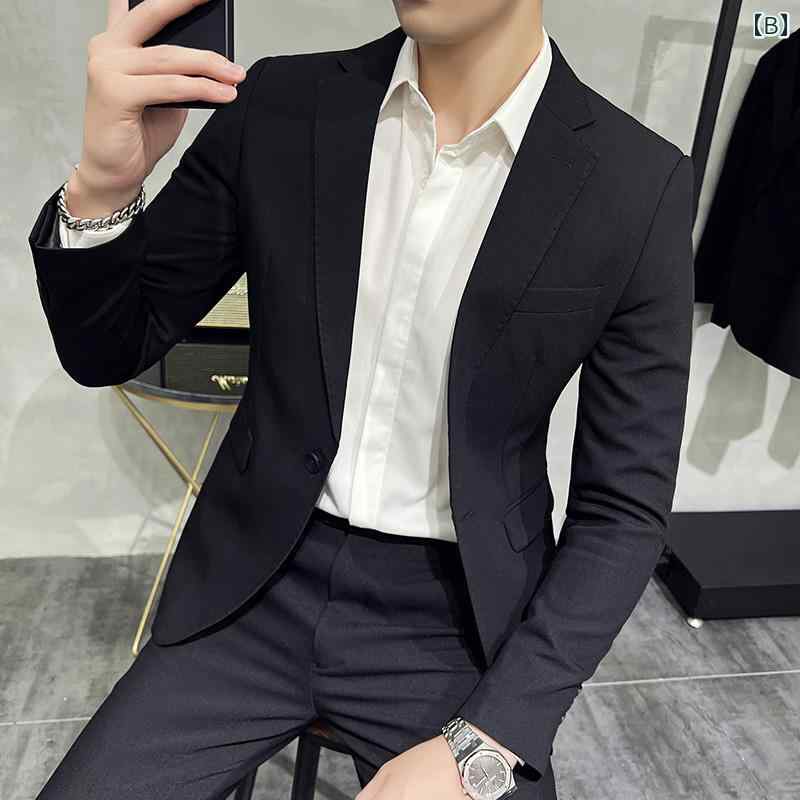 スーツ　セットアップ　ブルー 軽くて 洗練 メンズ シンプル カジュアル スーツ ジャケット 韓国 高級 フォーマルウェア 新郎と 付添 人 ウェディング メンズな 小さい