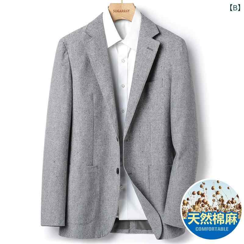 スーツ　セットアップ　ブルー シュガーレイの 高級 スーツ ジャケット メンズ リネン 薄手 トップス 韓国 スモール 春夏 シングル ウエスタン