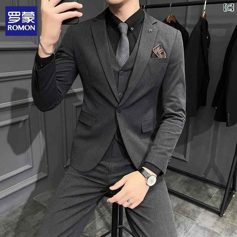 スーツ　セットアップ　ブルー ロモン スーツ メンズ ビジネス カジュアル プロ フォーマルウェア ワーク スリム ベスト マン 新郎 ウェディングドレス
