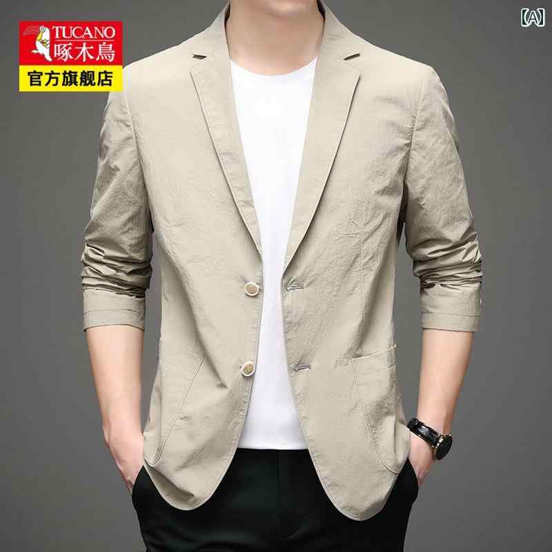 スーツ　セットアップ　ブルー ウッドペッカー 冷感 薄手 スーツ ジャケット メンズ 夏 ビジネス カジュアル シンプル 日焼け防止 シングル ウエスタン