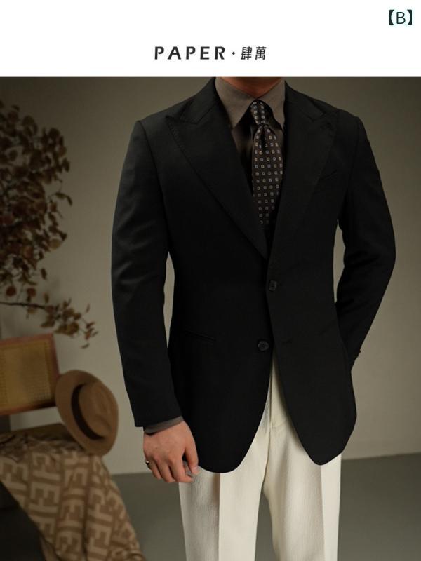 スーツ　セットアップ　ブルー PAPER イタリアンスタイル ナポリ スーツ ビジネス カジュアル スリム ウール シングル チベット ブルー スポーツ マン
