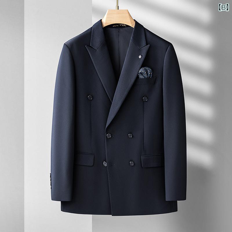 スーツ　セットアップ　ブルー 300ポンドの 男性は ビジネス 大きめ サイズ スーツ ズボン ゆったり ダブルブレストの ジャケット ウェディングドレスを 着る ことが できます。