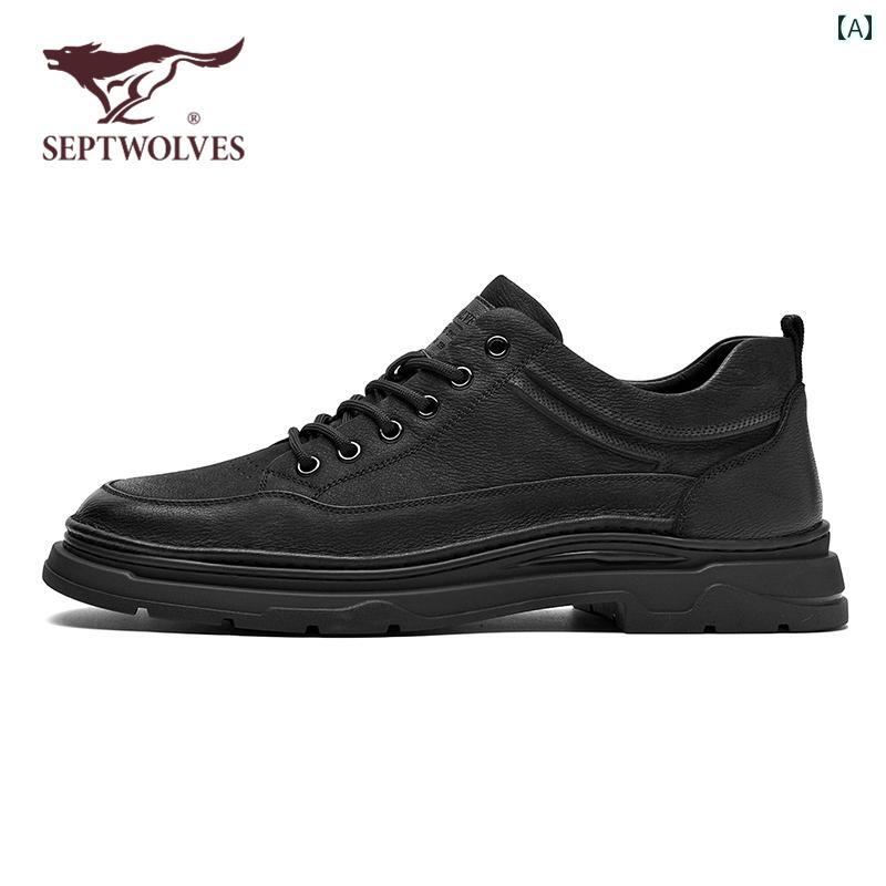 ビジネスシューズ　革靴　メンズ Septwolves第一層 牛革 メンズシューズ 2025夏 メンズ 身長 アップ 英..