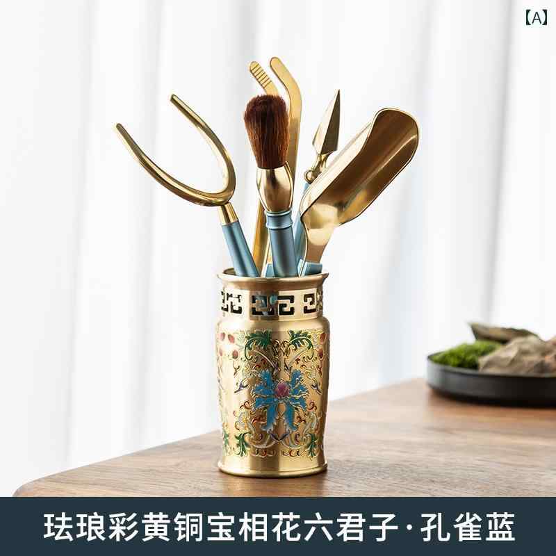 ティーセット　茶道具　茶器 万 江 エナメル 銅 6 紳士 6人 家庭用 アンティーク ティーナイフ ティー..