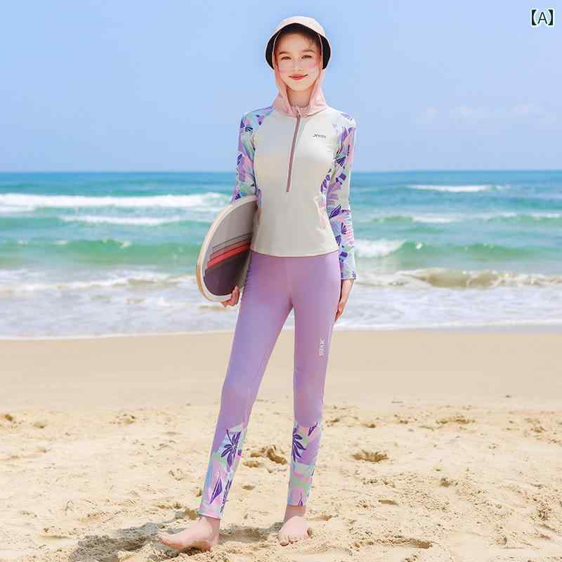 楽天みやショップ楽天市場店子供用　水着　マリン Xtep 子供用 水着 2025新 スタイル 女の子 スプリット 長袖 フード付き ミドルサイズ 大きいサイズ 学生 スポーツ トレーニング スーツ