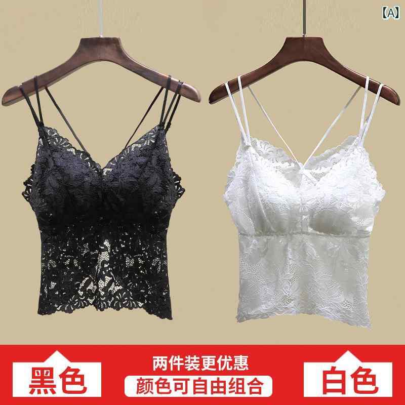 Vネック　レース　レディース レース 美しい バック キャミソール ベスト レディース 夏 アウター 胸 パッド ブラジャー ワンピース 下着 底