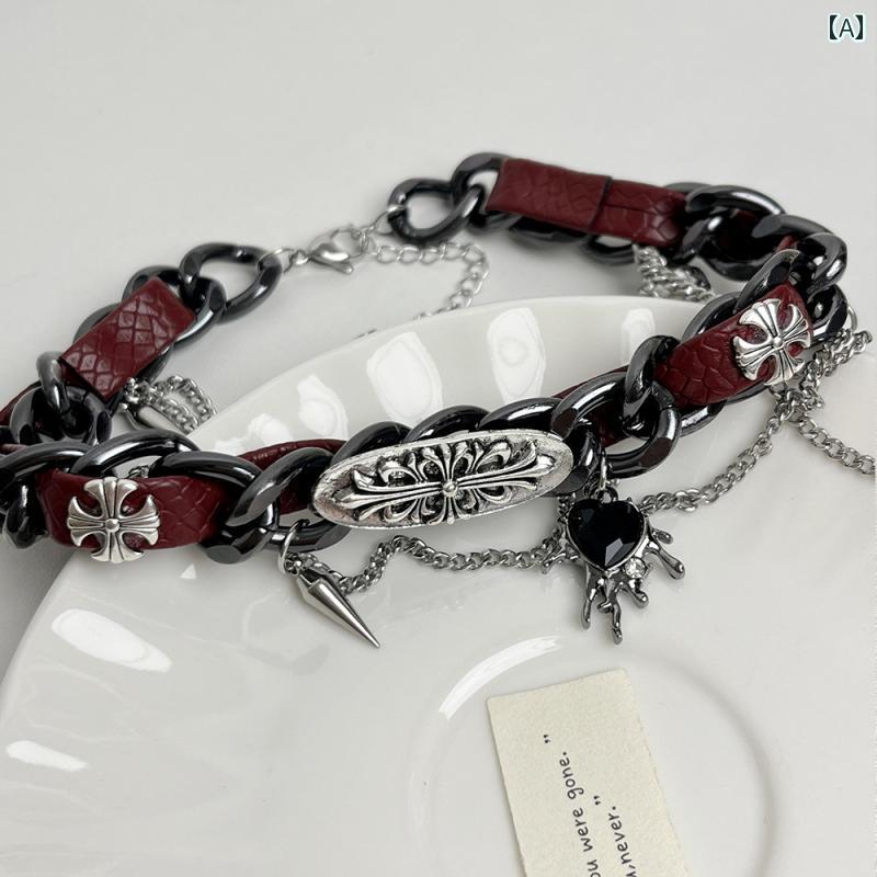 Y2K チョーカー　ネックレス　レディース チョーカー ラップ メタル レザー 首輪 クロ パンク 女性 Y2K サブカルチャー ラブ ネックレス 鎖骨 チェーン