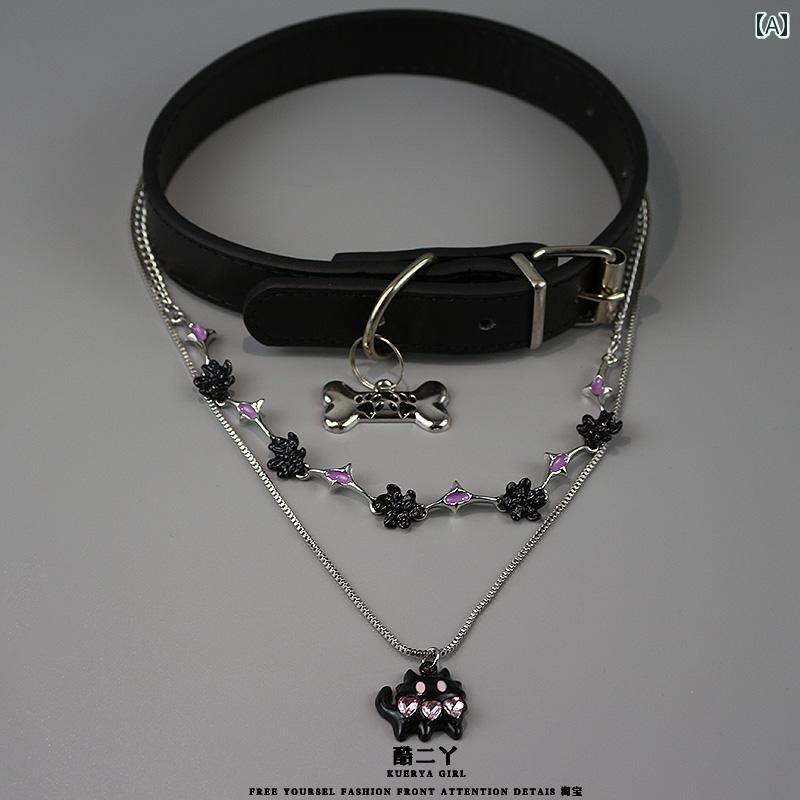 Y2K チョーカー　ネックレス　レディース 二 重の かわいい 黒 猫 ネックレス 甘くて クールな サブカルチャー Y2K ホット ガール なの 鎖骨 チェーン