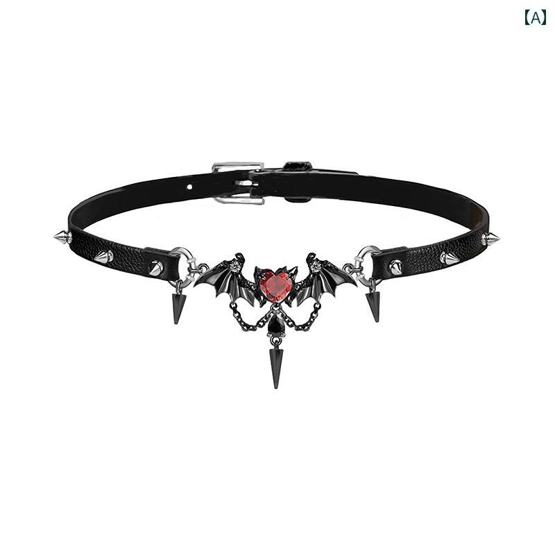 Y2K チョーカー　ネックレス　レディース MASW Ma Xiu チョーカー パンク ダーク ホット ガール レザー ネックレス スイート クール 悪魔の 翼 鎖骨 チェーン