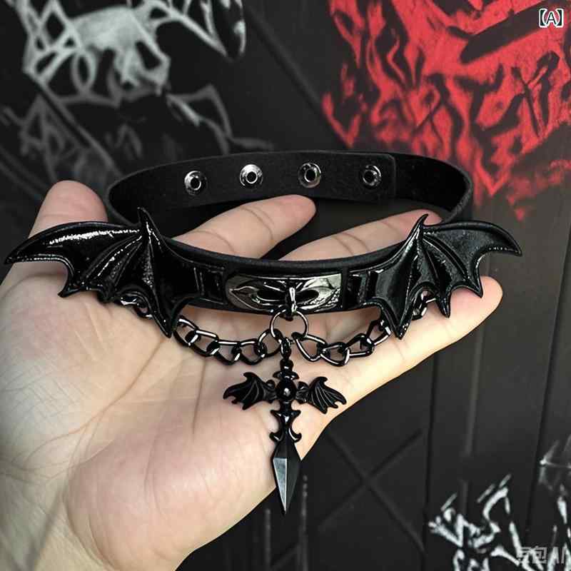 Y2K チョーカー　ネックレス　レディース サブカルチャー ダーク クロスチョーカー ネックレス ゴシック ヤ ビ 悪魔の 翼 パンク レザーネックレス アクセサリー