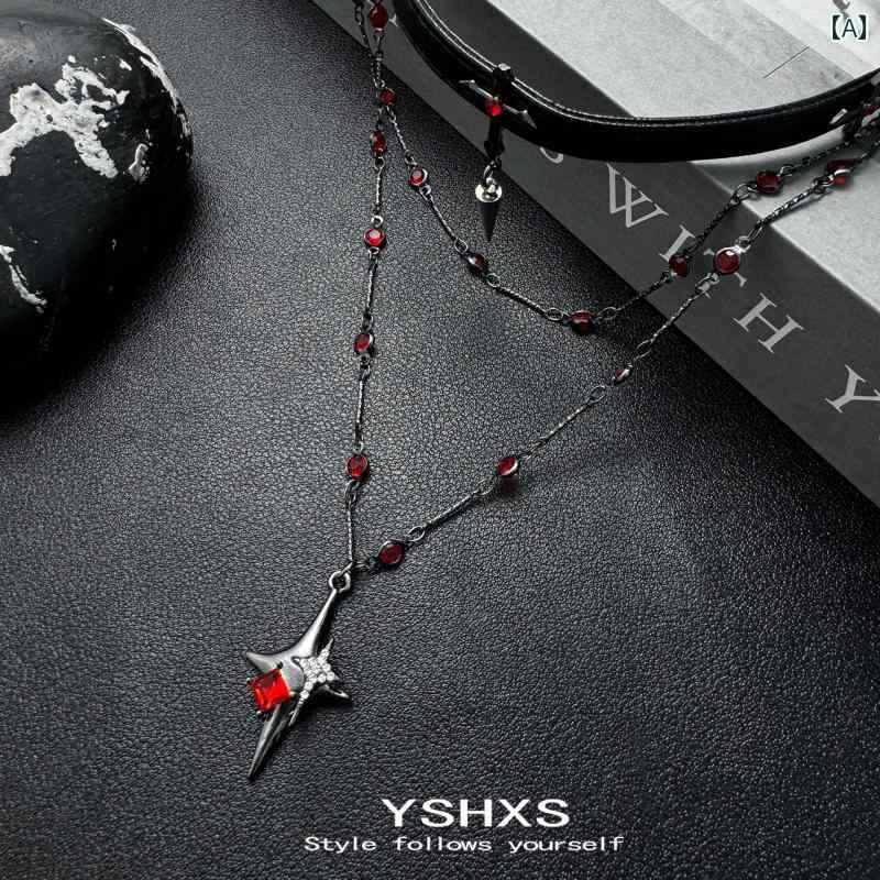 Y2K チョーカー　ネックレス　レディース 女性用 ダーク クロス ゴシック マルチ バンド ネックレス ホット ガール 二 重層 カラー チョーカー