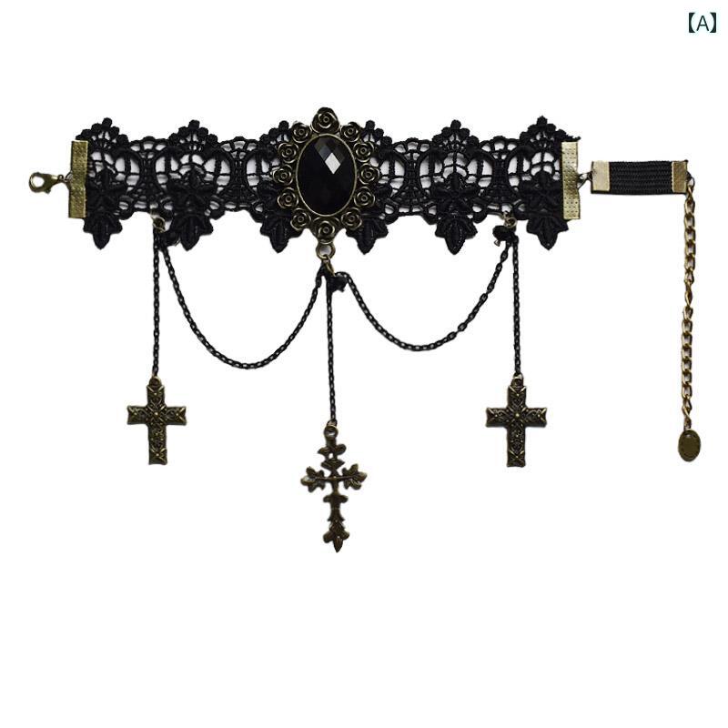 チョーカー　アクセサリー　レディース Lolita ロリータ パンク ゴシック クロス レース アーム チェーン 女性 リング セット サブカルチャー アクセサリー Y2K