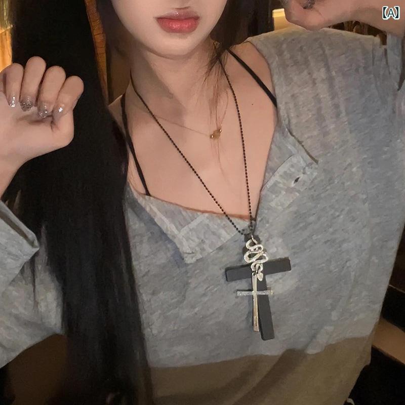 チョーカー　アクセサリー　レディース クロス ヘビ型 ゴシック ネックレス サブカルチャー Y2K パンク 鎖骨 チェーン ロリータ スイート クール セーター