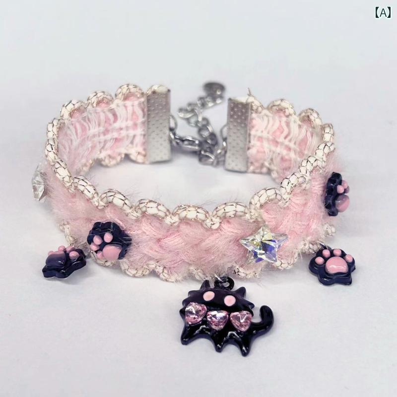 チョーカー　アクセサリー　レディース Y2K 黒 猫 ピンク ラブ プラッシュ チョーカー ブレスレット ネックレス ホット ガール サブカルチャー スイート クール キュート