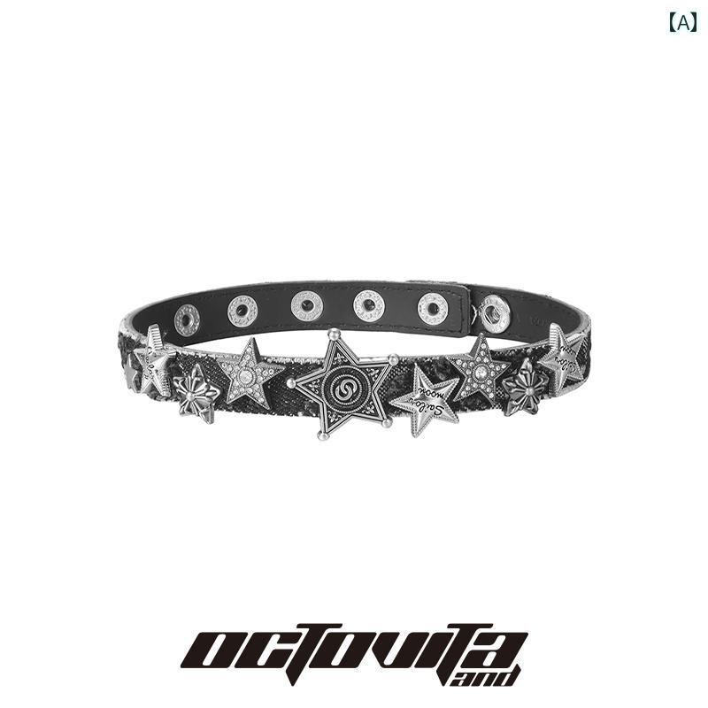 チョーカー　アクセサリー　レディース OCTO VITA スター 絵画 シリーズ ボタン パイソン 柄 首輪 サブカルチャー パンク Y2K ダーク ホット ガール 鎖骨 チェーン