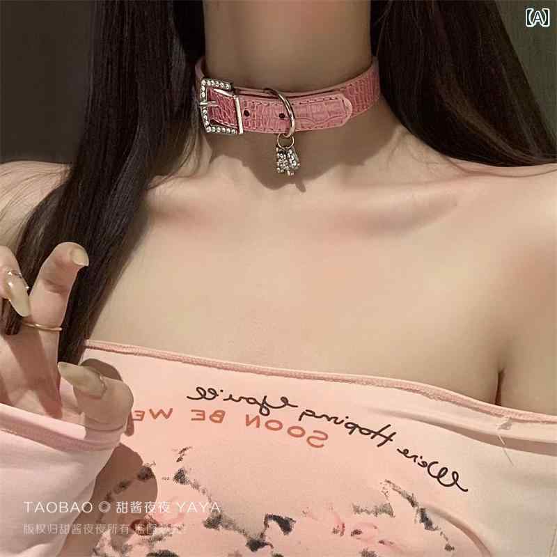 チョーカー　アクセサリー　レディース ピンク ラインストーン Y2K ホット ガール スイート クール ネック リング チョーカー ネックレス 首輪 パンク スタイル 鎖骨 女性 犬
