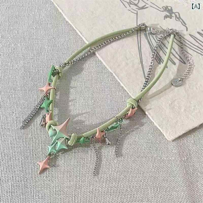 チョーカー アクセサリー レディース Y2K マカロン グラデーション スター チョーカー ネックレス ホット ガール スウィート クール サブカルチャー ドーパミン アドバンス