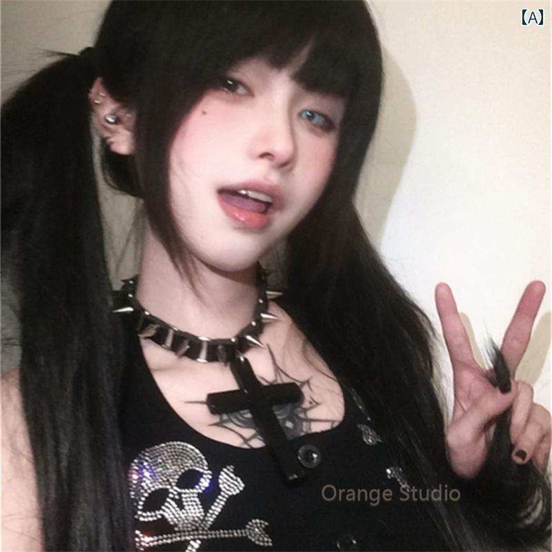 チョーカー　アクセサリー　レディース サブカルチャー ゴシック 大きい クロスチョーカー ネックレス ダーク パンク ホット ガール スタッズ 鎖骨 チェーン レトロ