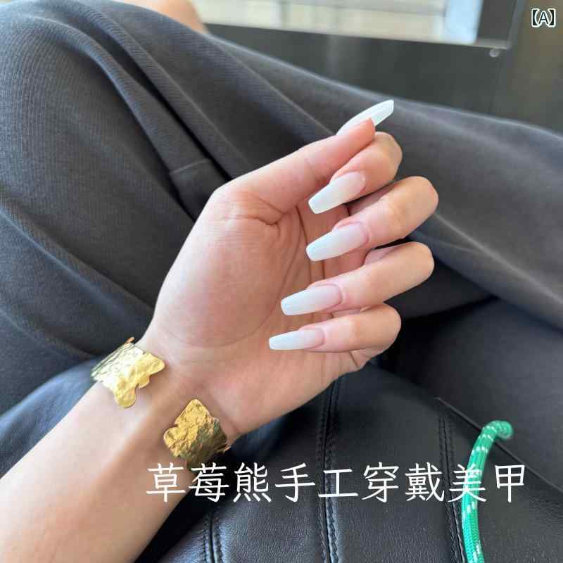 ネイル アート パッチ ウェアラブル ネイル 2024 色 乳 白色 ヨーグルト ホワイト 光沢 防水 ミディア..