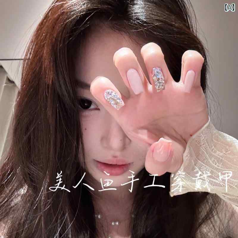 ネイル アート パッチ なの 革 ピンクの 王女の ジャンプ シルバー ラインストーンの 点滅の 白い 短い..