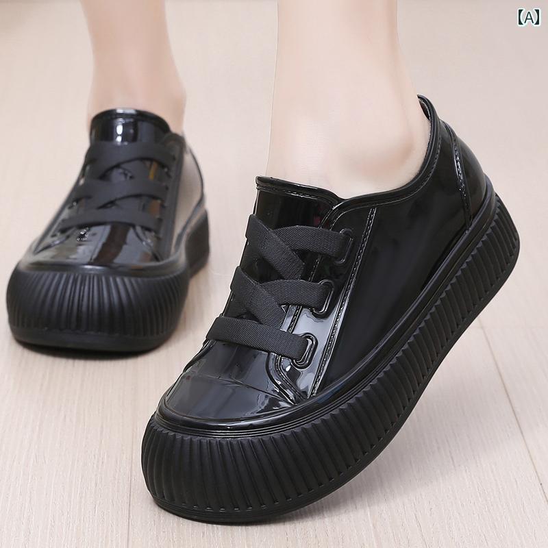 レインブーツ　長靴　レディース 女性用 厚底 レインブーツ 大人用 ファッション 防水 キッチン ローカット ウォーター シューズ ソフト ソールの かわいい 滑り止め ゴム