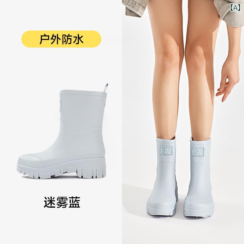 レインブーツ　長靴　レディース UBZ 防水 レインブーツ レディース キャンプ ミドル チューブ ロング ブーツ ラバーシューズ ウォーター シューズ アウトドア