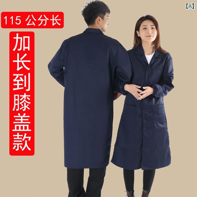 作業着 ワーク ウェア メンズ 大きくて 長い 青い コートの 長袖 作業着 汚れに 強い 倉庫 労働 保護 服 ポーターの プリントと 太った コート