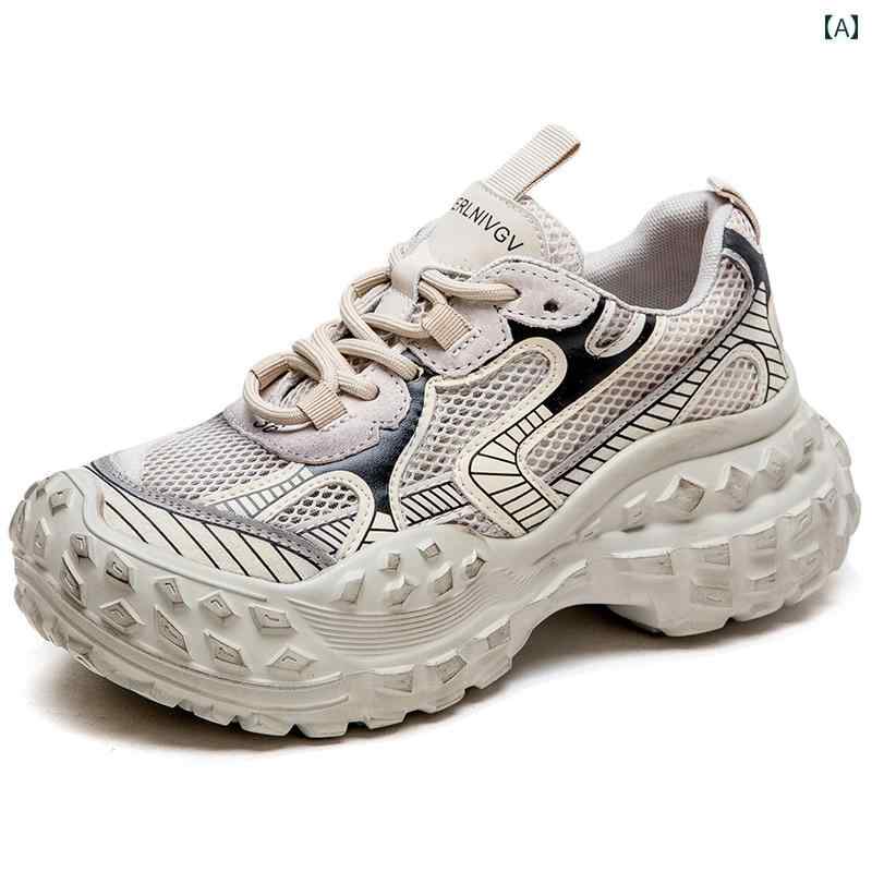 レディース　ダッド　シューズ Jiechu 夏 紫 高級 ダッド シューズ レディース クール ドリアン 底 厚..