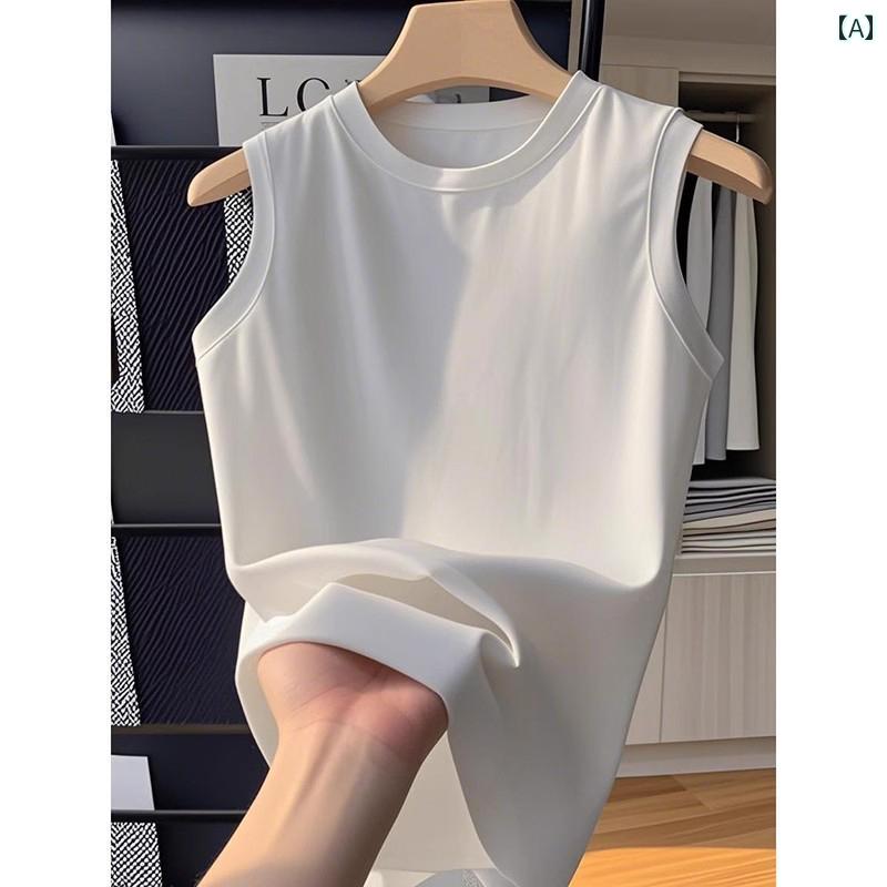 ノースリーブ インナー レディース 冷感の 綿 ラウンドネック ベスト レディース 夏 ゆったり スポーツ 速乾 ノースリーブ Tシャツ アウターウェア